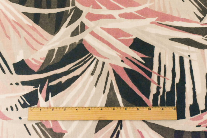 Pink-Black-Multi Abstract Leaf Printed Poly Woven Home Decorating Fabric