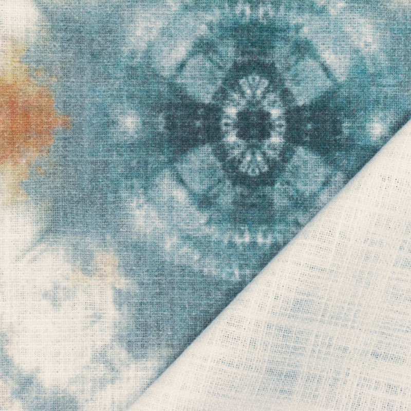 Teal-Orange-White Tie Dye Printed Linen Woven Home Decorating Fabric