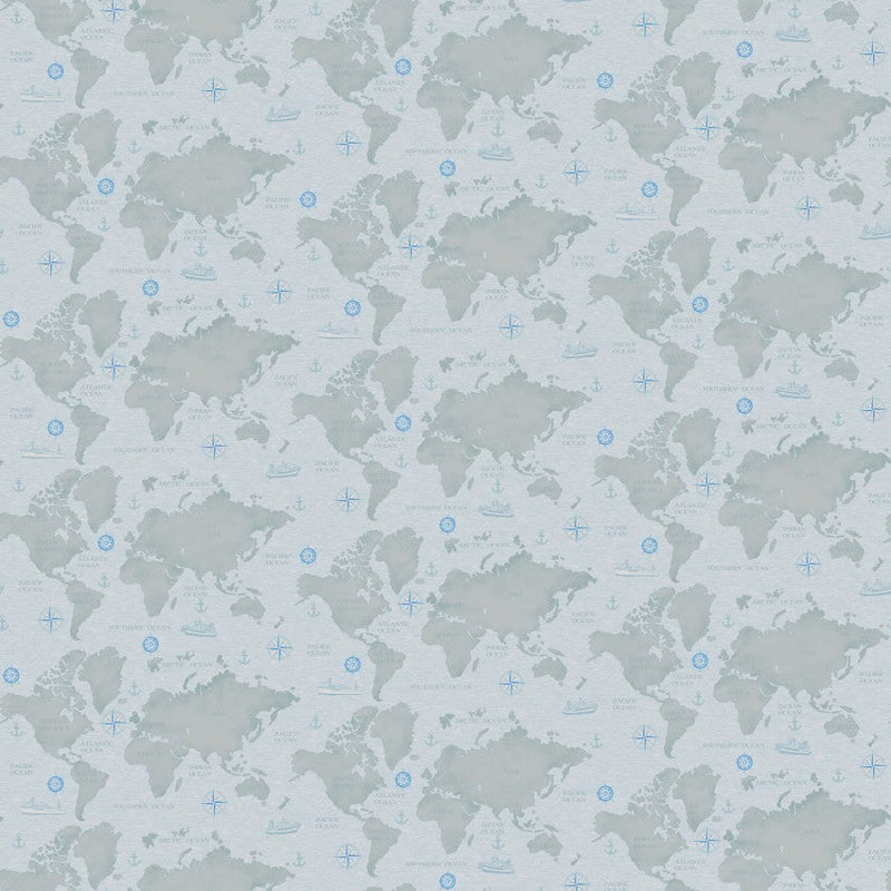 Grey Coastal Guardians Map 43"/44" Fabric Per Yard