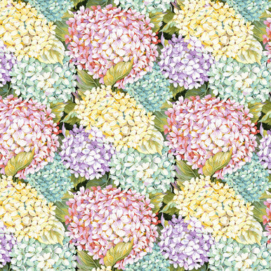 Green Multi Hydrangeas Blissful Blooms Cotton 43"/44" Fabric Per Yard