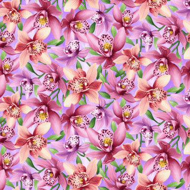 Lavender Orchids Blissful Blooms Cotton 43"/44" Fabric Per Yard