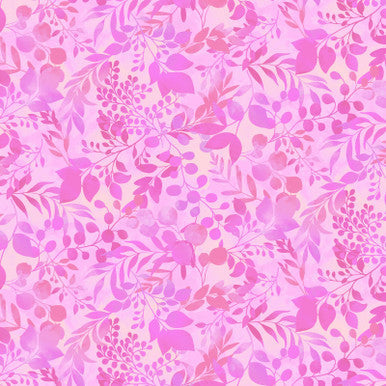 Pink Fern & Foliage Blissful Blooms Cotton 43"/44" Fabric Per Yard
