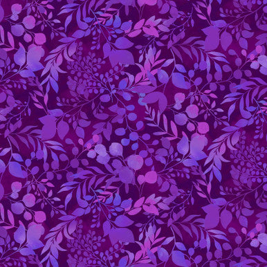 Purple Fern & Foliage Blissful Blooms Cotton 43"/44" Fabric Per Yard