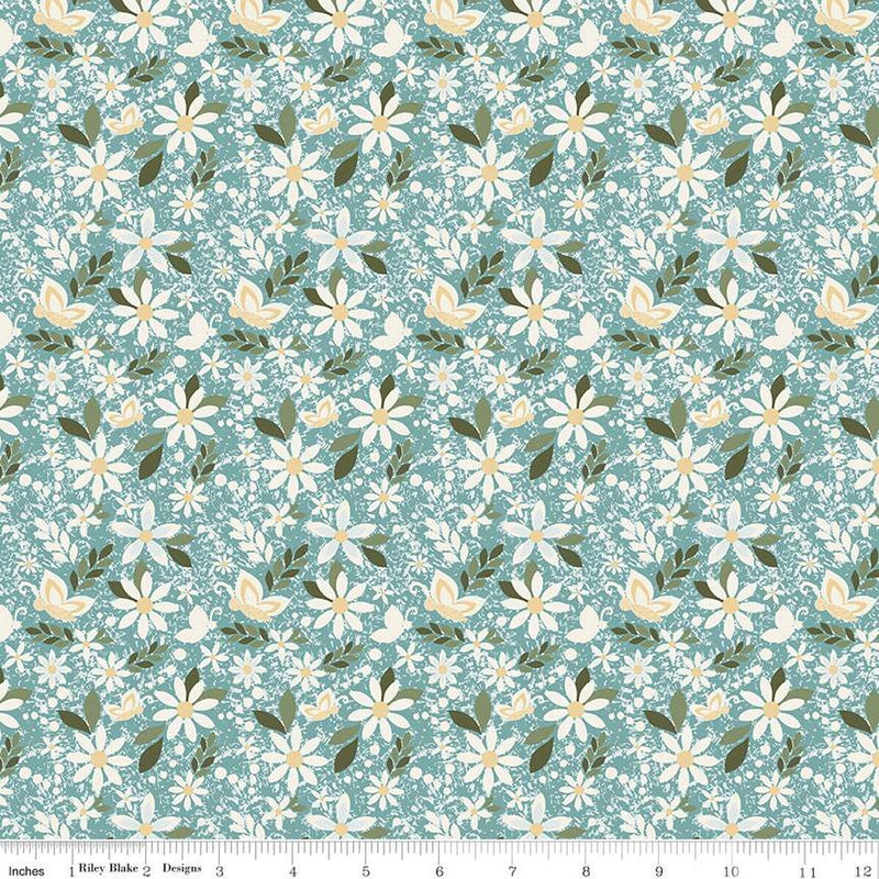 Juju's Petals Dance Teal Cotton 43"/44" Fabric Per Yard
