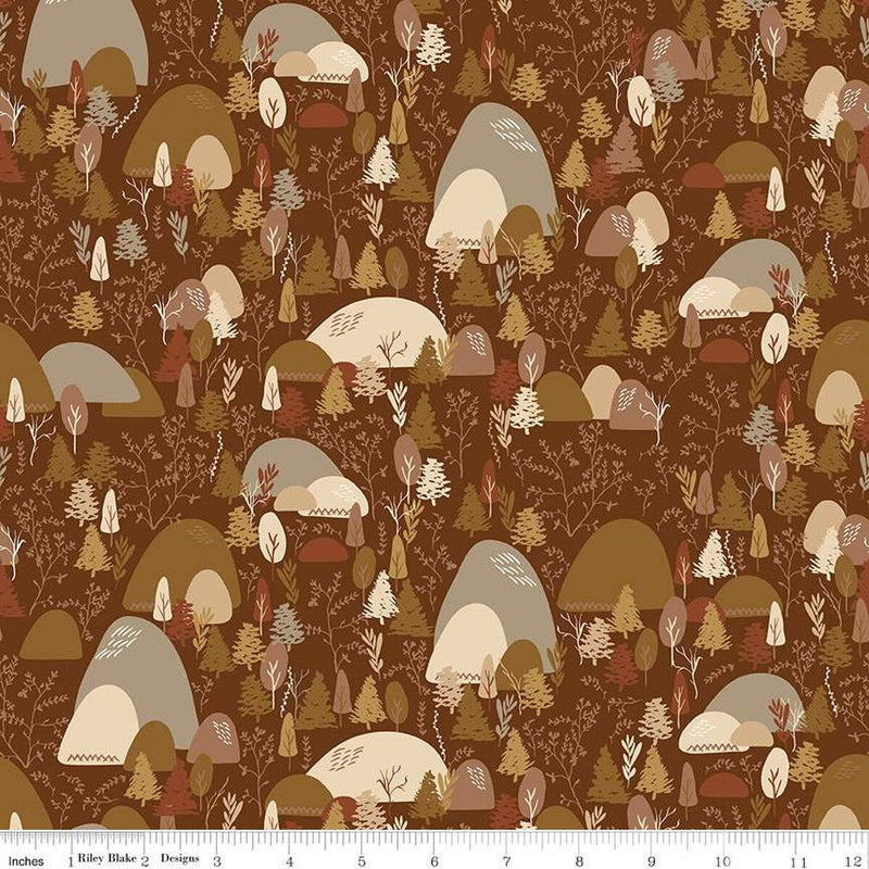 Let's Wander Mountain Music Brown Cotton 43"/44" Fabric Per Yard
