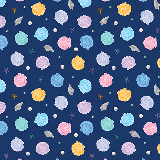 Little Shells Navy Cotton 44"/45" Fabric Per Yard