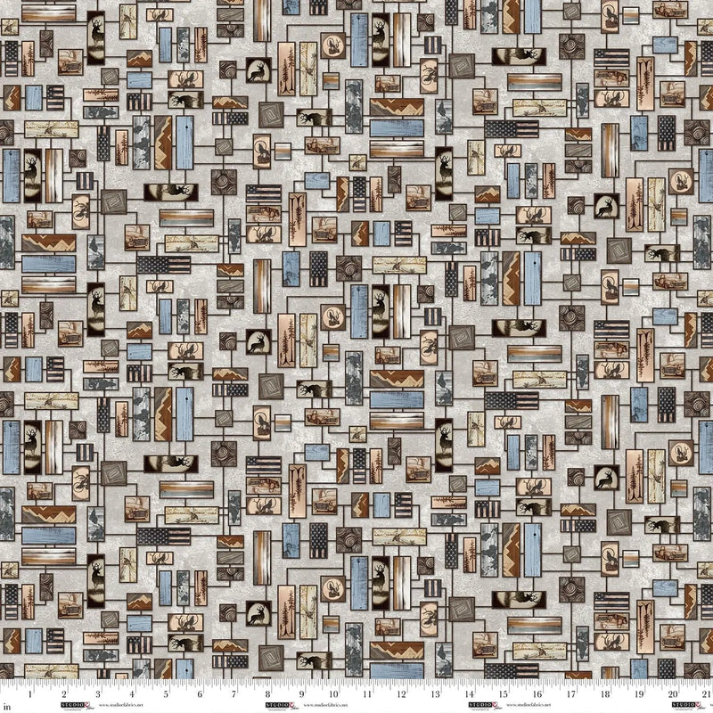 Mist Wood Burn Art Wall Out of the Woodwork Cotton 44"/45" Fabric Per Yard