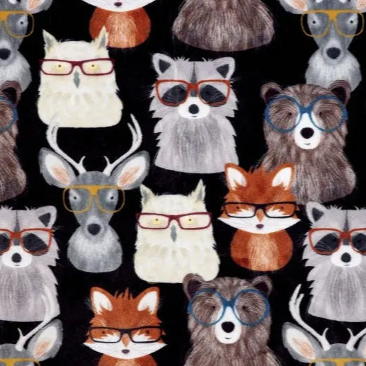 Multi Black Nature Nerds Digital Cuddle Black Fabric per yard