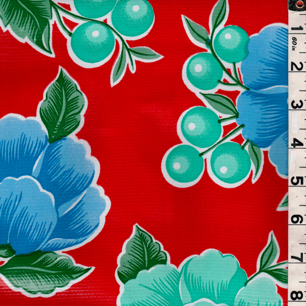 Red Floral Oilcloth Fabric - Reorderable