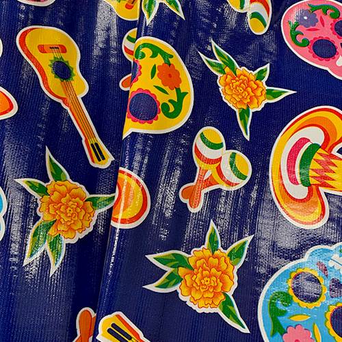 Blue Sugar Skulls Oilcloth Fabric - Reorderable