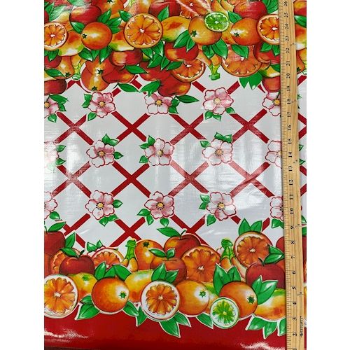 Red Fruit Lattice Oilcloth Fabric - Reorderable