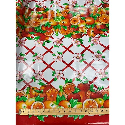 Red Fruit Lattice Oilcloth Fabric - Reorderable