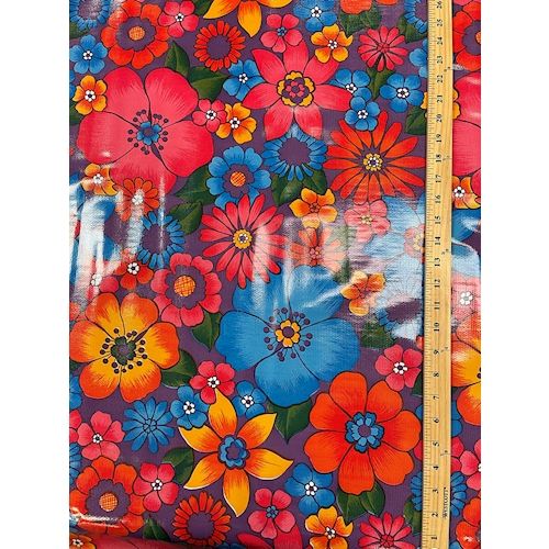 Purple Floral Oilcloth Fabric - Reorderable