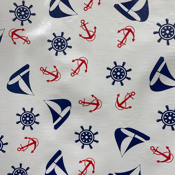 Navy Blue Nautical Oilcloth Fabric - Reorderable