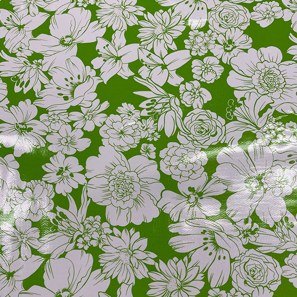 Green White Floral Oilcloth Fabric - Reorderable