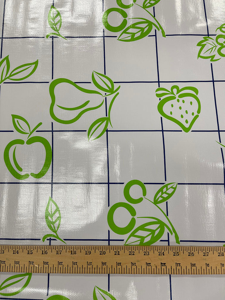 Lime Navy Check Oilcloth Fabric - Reorderable