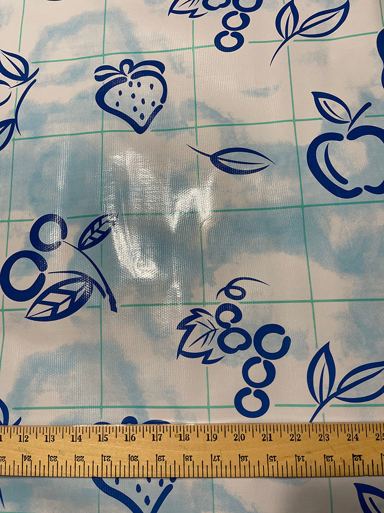 Blue Aqua Check Oilcloth Fabric - Reorderable