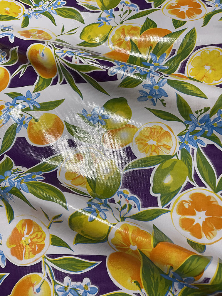Purple Stripe Fruit Oilcloth Fabric - Reorderable