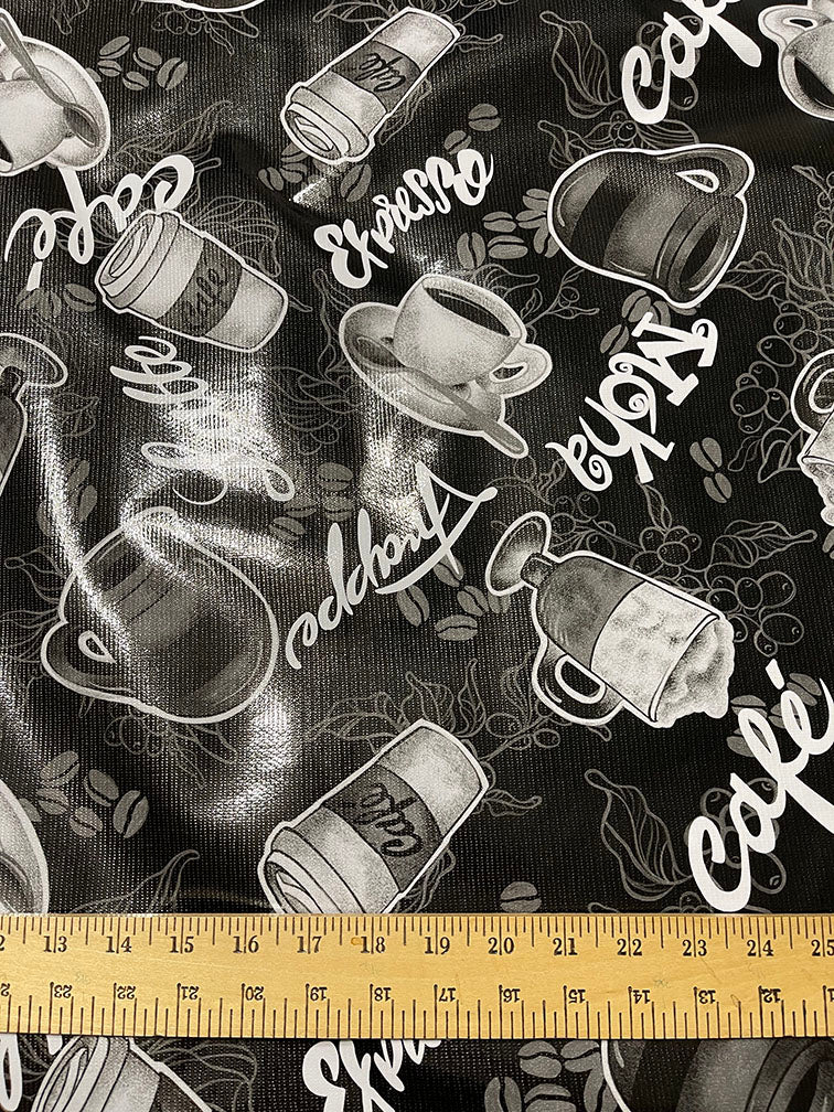 Black Coffee Oilcloth Fabric - Reorderable
