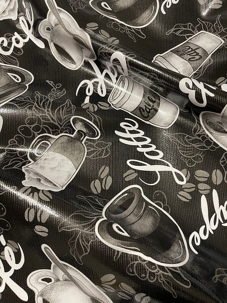 Black Coffee Oilcloth Fabric - Reorderable