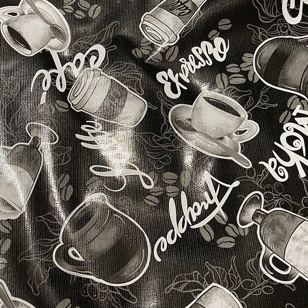 Black Coffee Oilcloth Fabric - Reorderable
