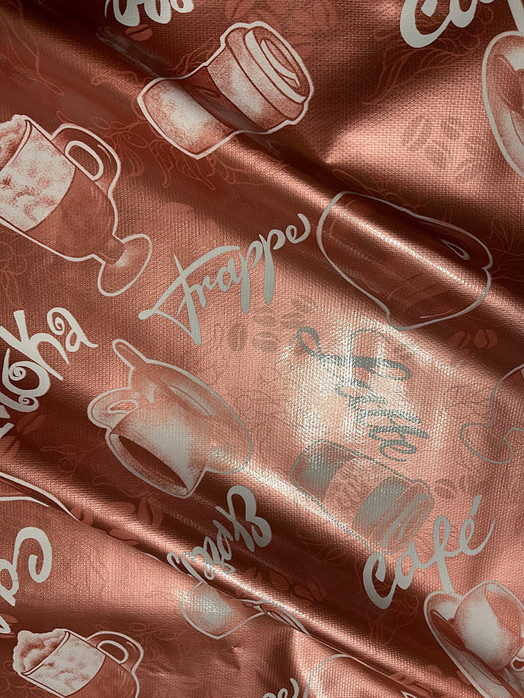 Metallic Rose Coffee Oilcloth Fabric - Reorderable