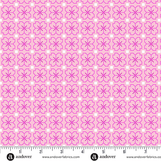 Pink Pixel Petals Color Pop Playground Cotton 44"/45" Fabric Per Yard