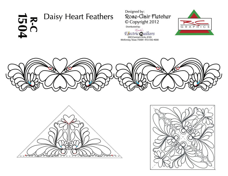 1504 Daisy Heart Feathers Pantograph And Blocks by Rose-Clair Fletcher