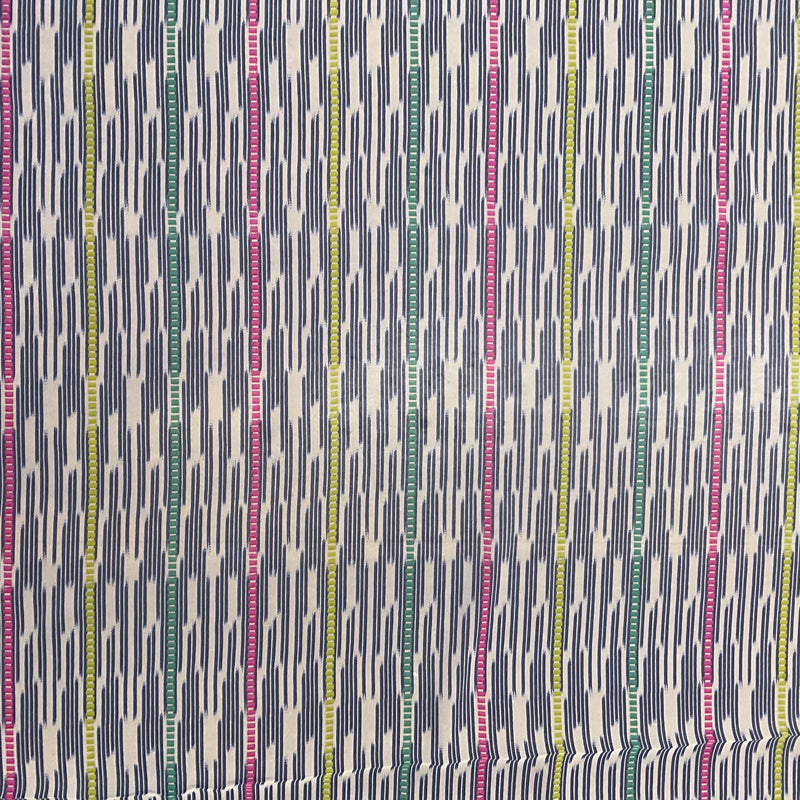 3 YD PC-Dark Blue-Green-Red-Yellow Ikat stripe Silk Chiffon Designer Remnant Fabric