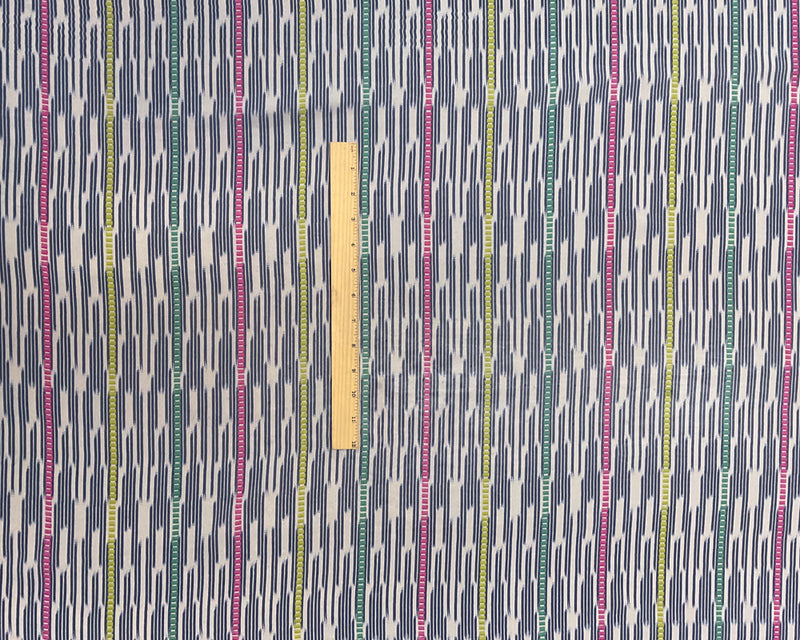 2 3/4 YD PC-Dark Blue-Green-Red-Yellow Ikat stripe Silk Chiffon Designer Remnant Fabric