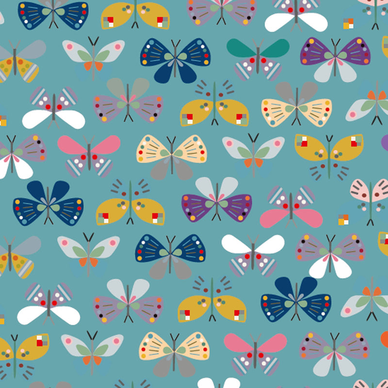 Teal Butterfly 43"/44" Cotton Fabric Per Yard