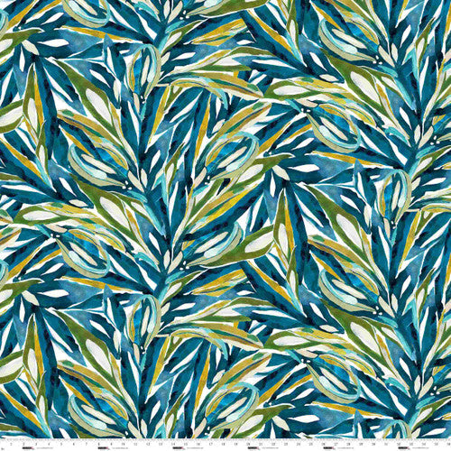 Turquoise Leaf Allover Cotton 44"/45" Fabric Per Yard