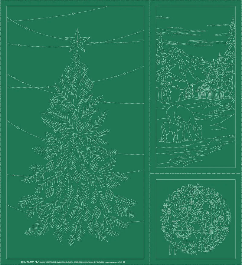 Wagara Sashiko Panel Season's Greeting Part 2 Green
