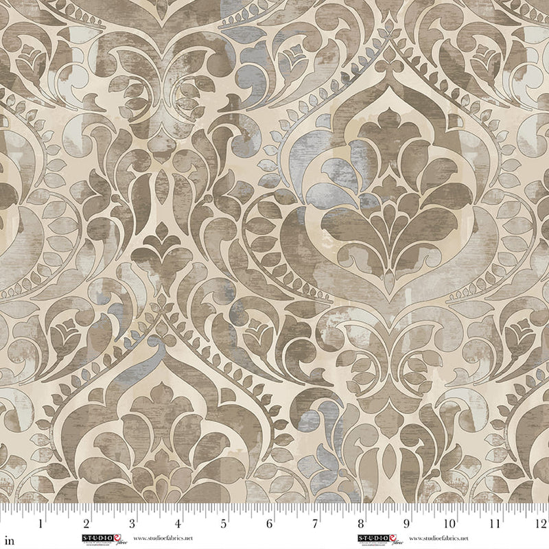 You Damask! Sepia Cotton Wideback Fabric per yard
